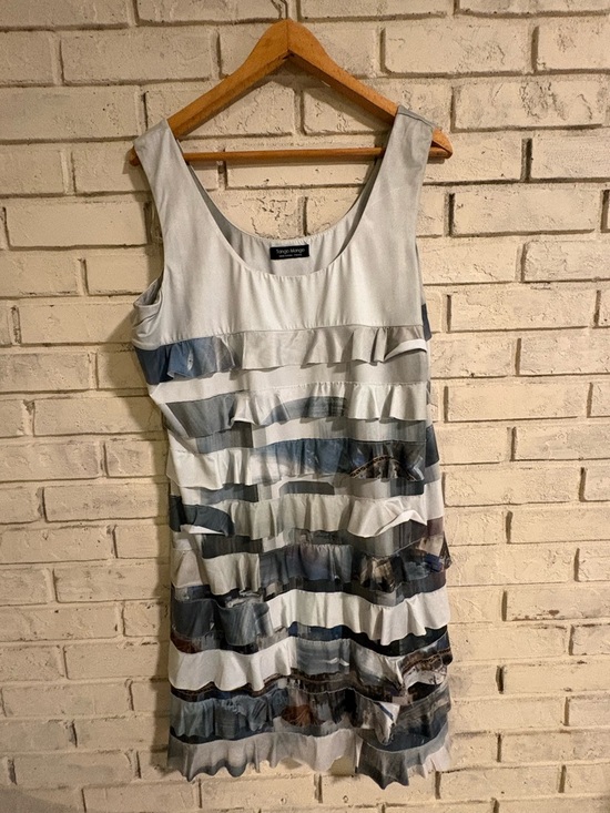 Tango Mango Dresses & Skirts - TANGO MANGO XXL Sleeveless Ruffle Stripe Dress in moody greens/grays EUC